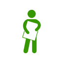 Green icon of a person holding a white sign